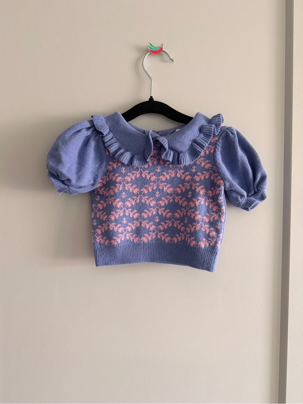 Carter's Lilac Knit Puff Sleeve Sweater with Pink Floral Jacquard